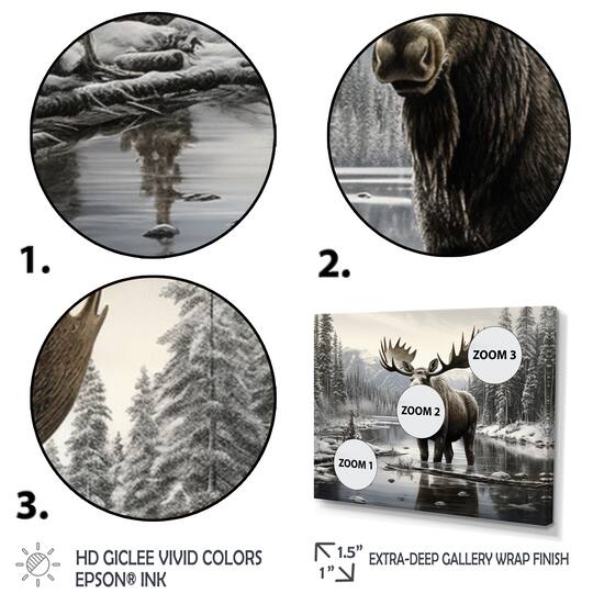 Designart "Brown White Moose Winter Majesty" Animals Wall Decor